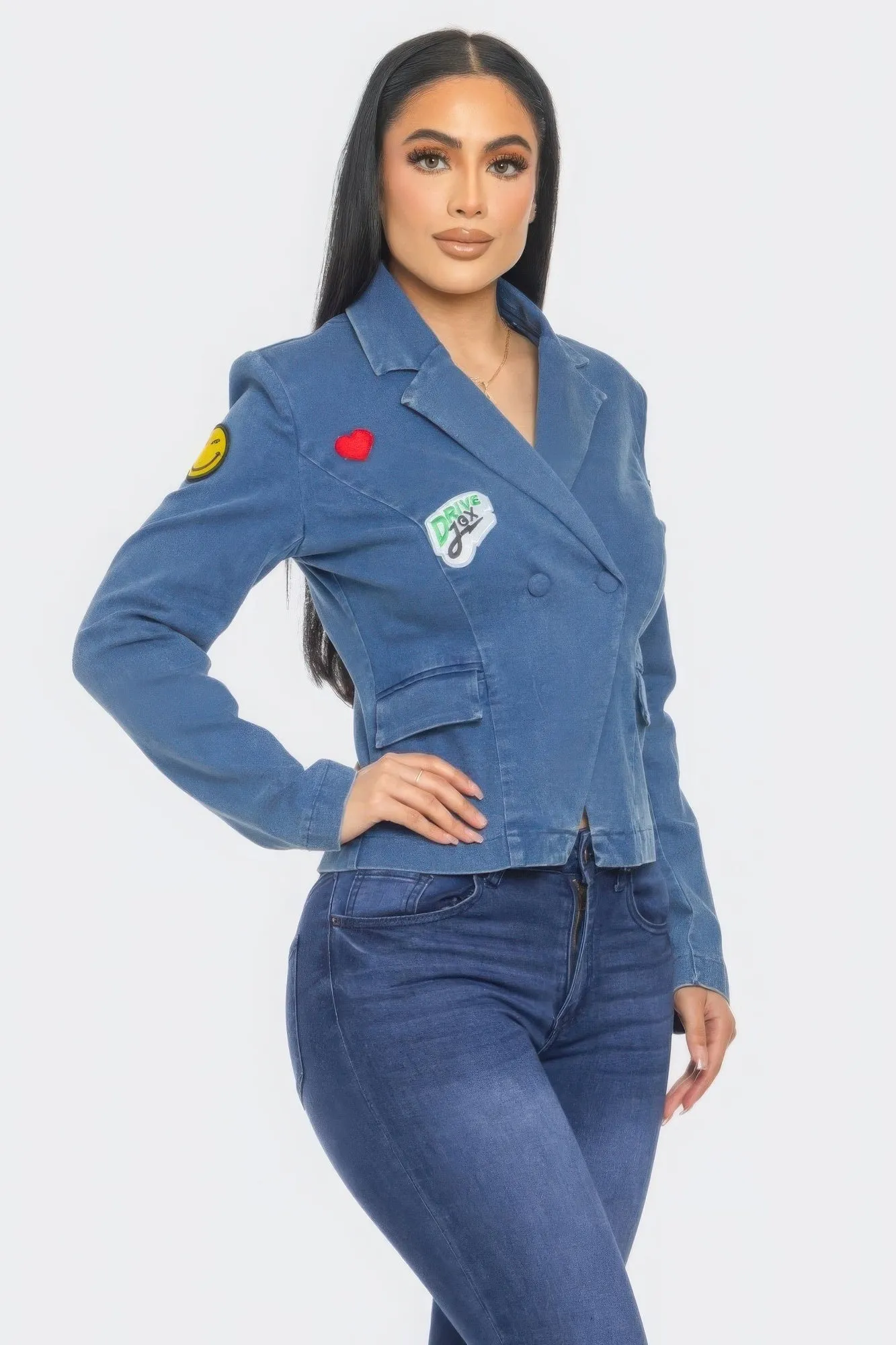 Emoticon Patch Denim Blazer - Trendy Winter Layer for Chic Style | Fashion M&J