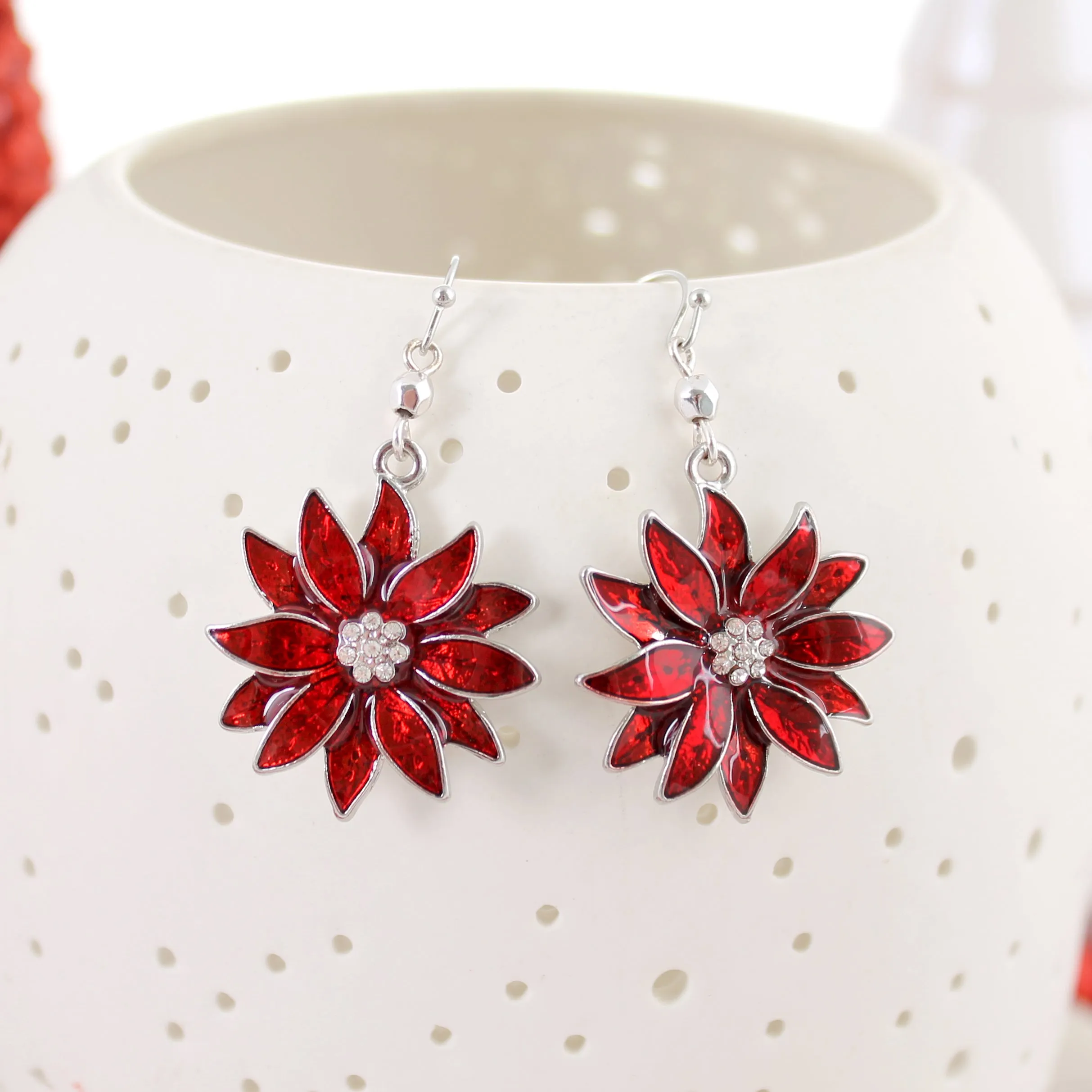 Enamel Poinsettia Earrings