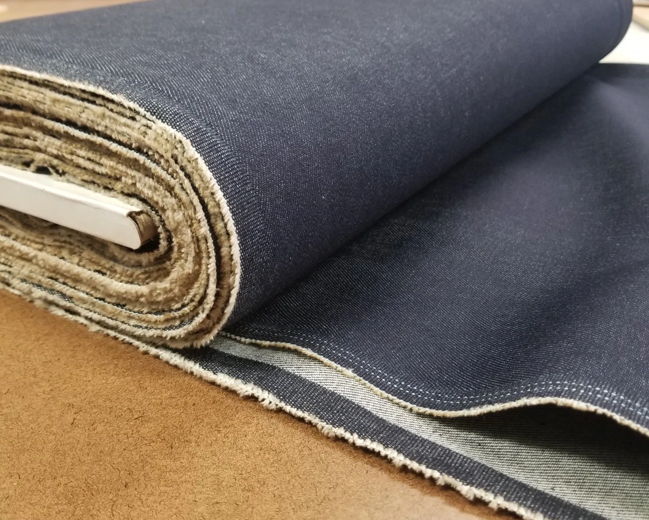 End of Bolt: 2-1/4th yards of Designer Deadstock Stretch Dark Indigo Denim- remnant