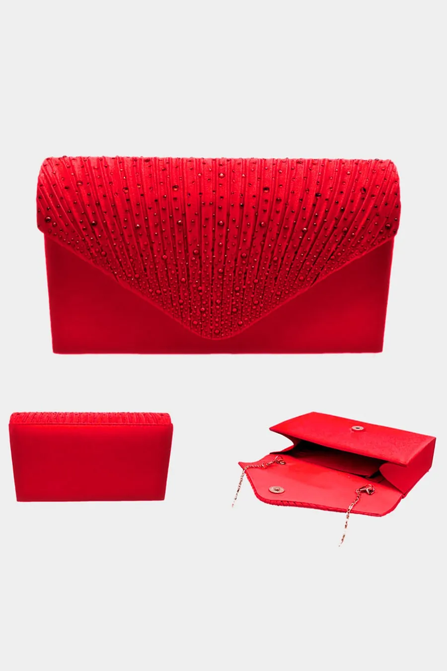 Envelope Bling Evening Clutch Bag - Black, Fuchsia, Gold, Purple, Red or Silver