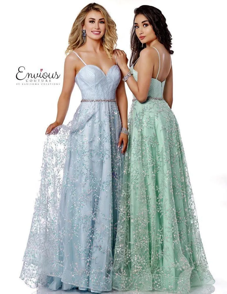 ENVIOUS Couture 1723 Mint Green Shimmer A-Line Dress