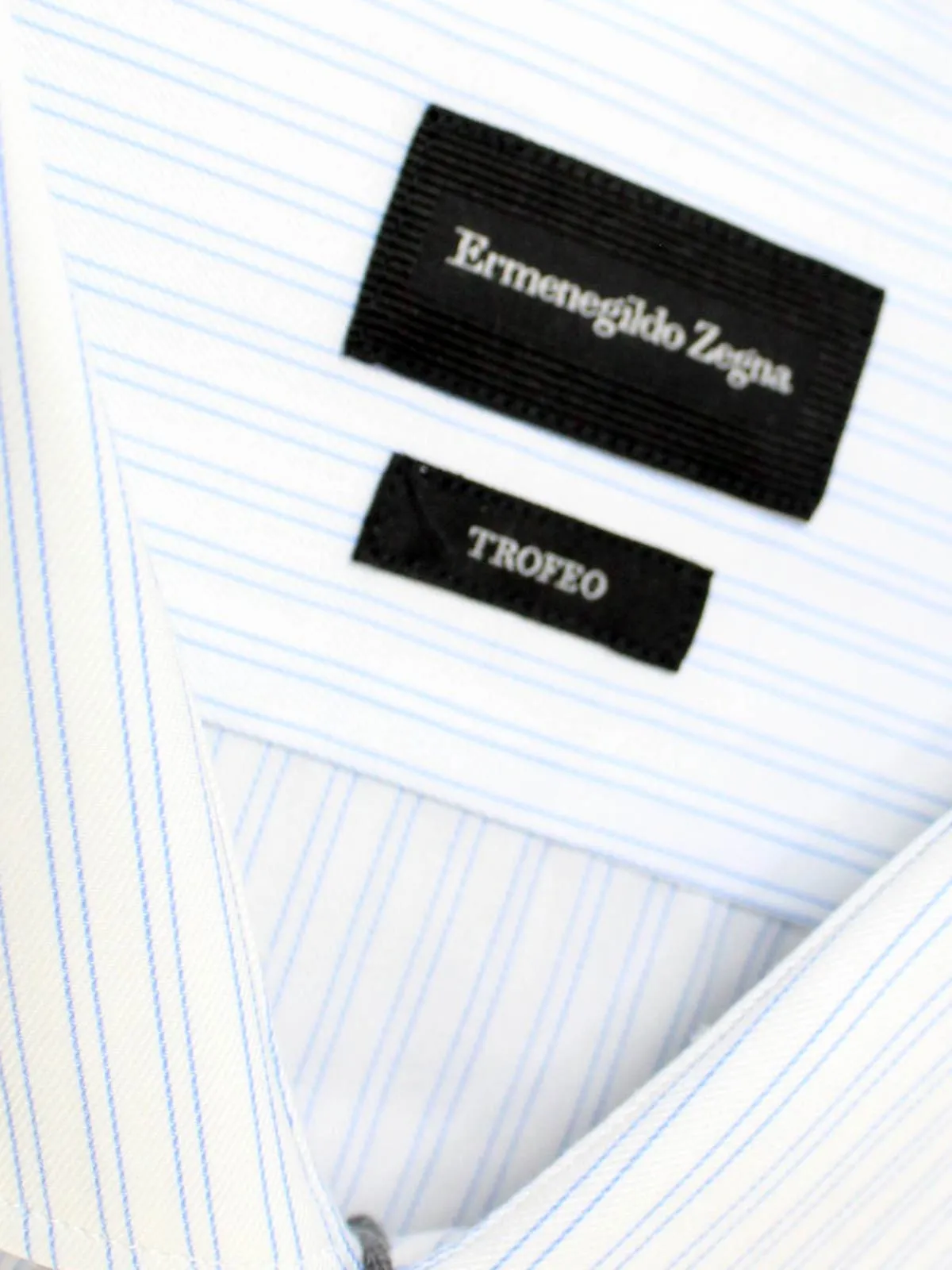 Ermenegildo Zegna Dress Shirt Trofeo - White Blue Stripes 38 - 15