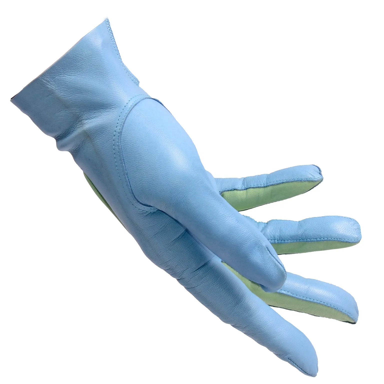 Escada Sky Blue and Green Leather Vintage Gloves Margaretha Ley