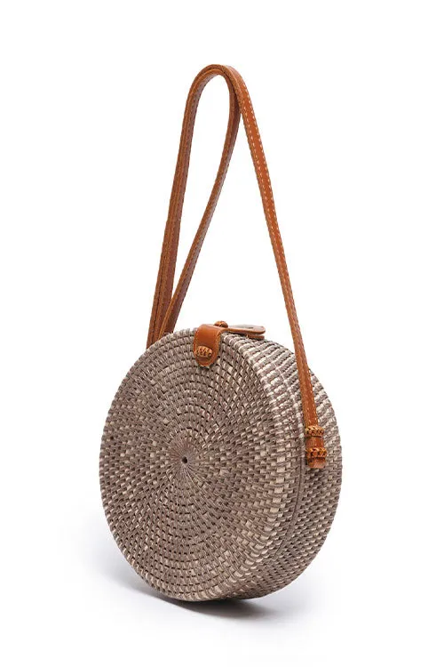 Espresso Brown Round Rattan Sling Bag