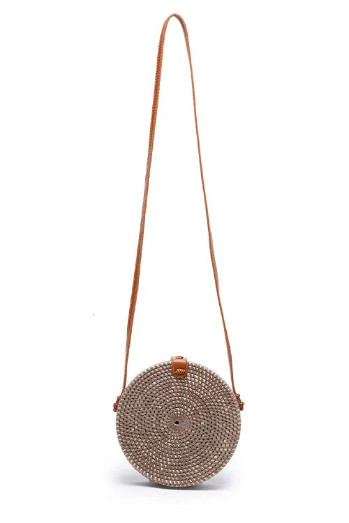 Espresso Brown Round Rattan Sling Bag