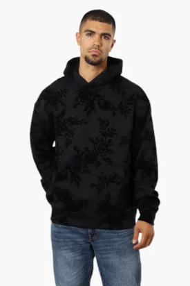 Essentials By Drill Clothing Flocked Floral Drop Shoulder Hoodie - Black