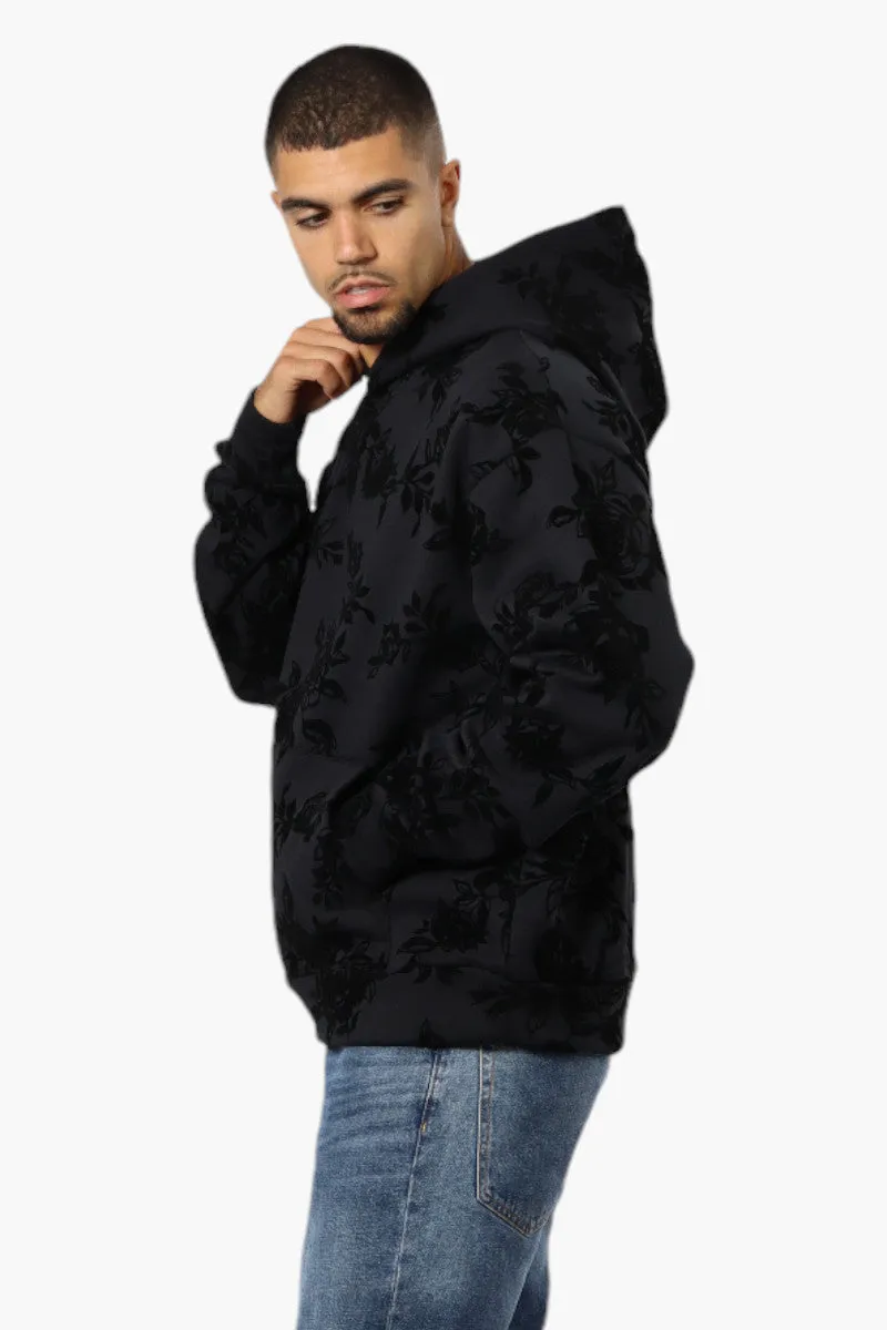 Essentials By Drill Clothing Flocked Floral Drop Shoulder Hoodie - Black