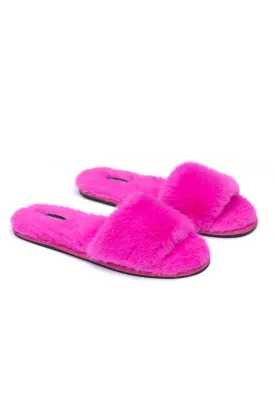 Esther Fur Slides - Hot Pink