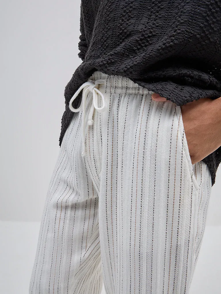 ETA Off-White Striped Mid-Rise Relaxed-Fit Cotton Chinos