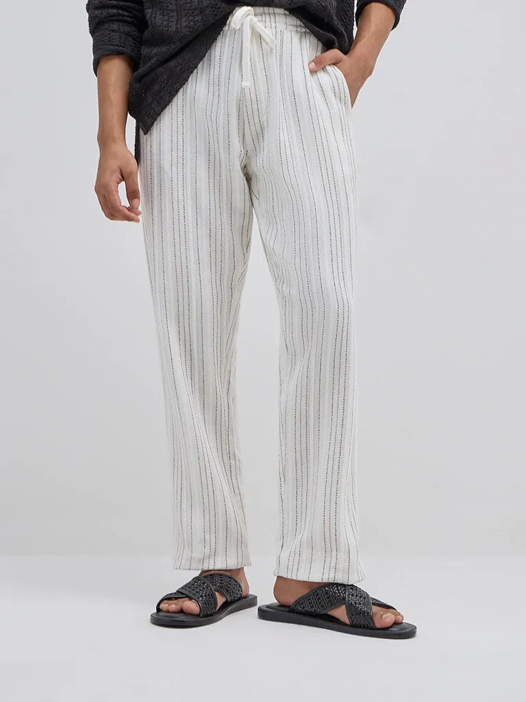 ETA Off-White Striped Mid-Rise Relaxed-Fit Cotton Chinos