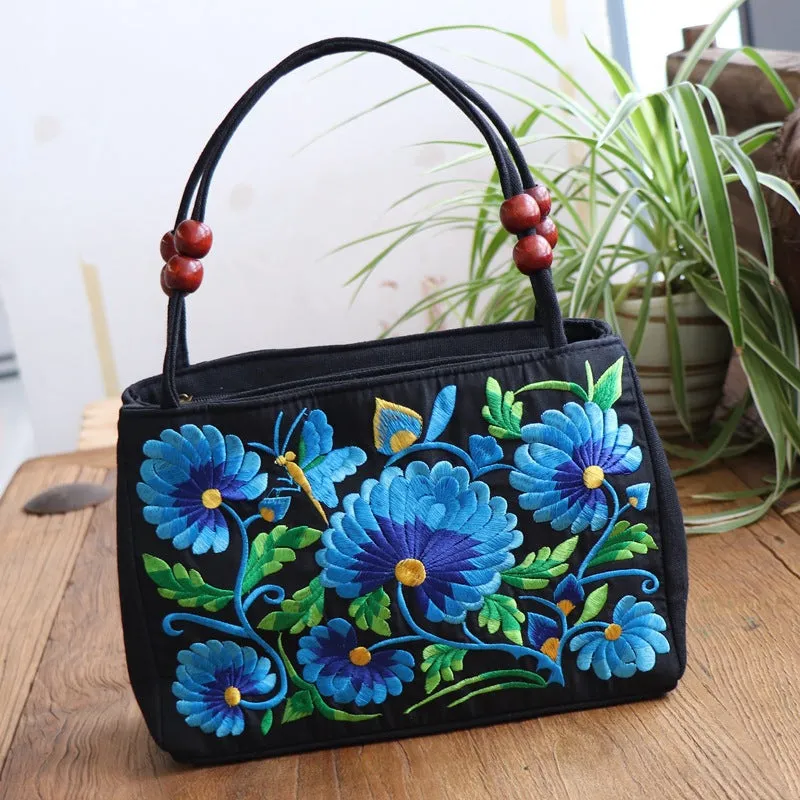 Ethnic Style Bag with Double-sided Embroidery and Canvas Small Bag for Women's Double-layer Handbag Casual Trend Retro