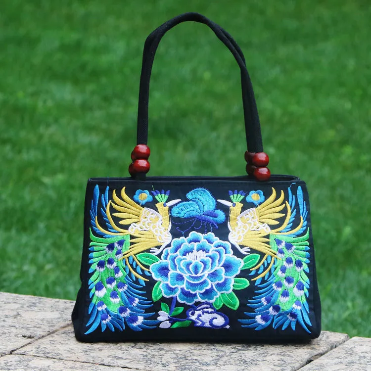 Ethnic Style Bag with Double-sided Embroidery and Canvas Small Bag for Women's Double-layer Handbag Casual Trend Retro