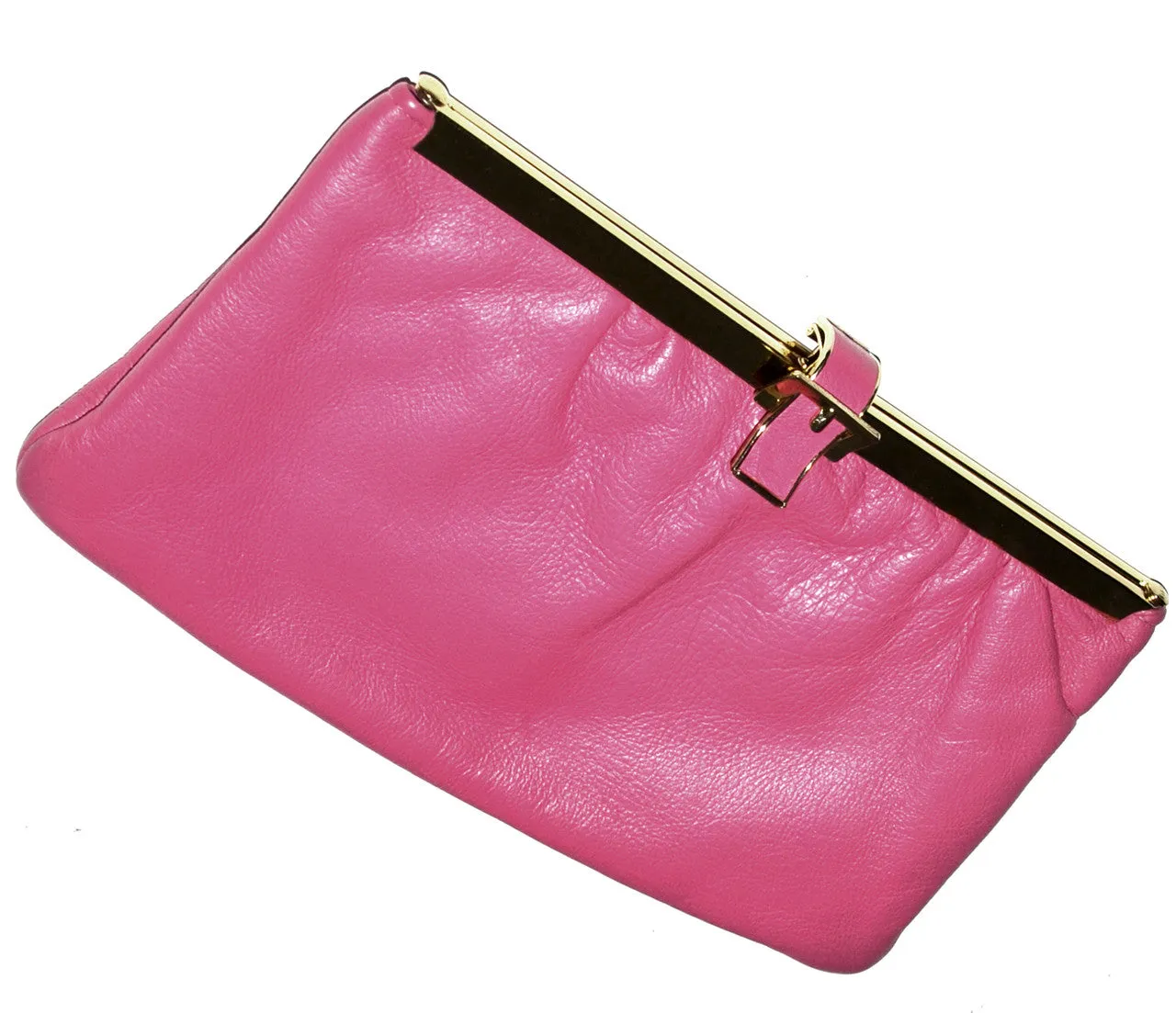 Etra Pink Leather Clutch Handbag Optional Chain Strap Gate Opening