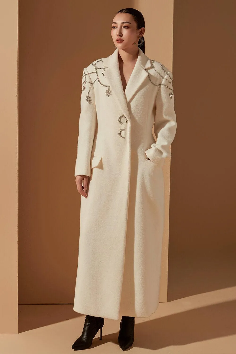 Evelyn Straight Notch Lapel Felt Trench Coat