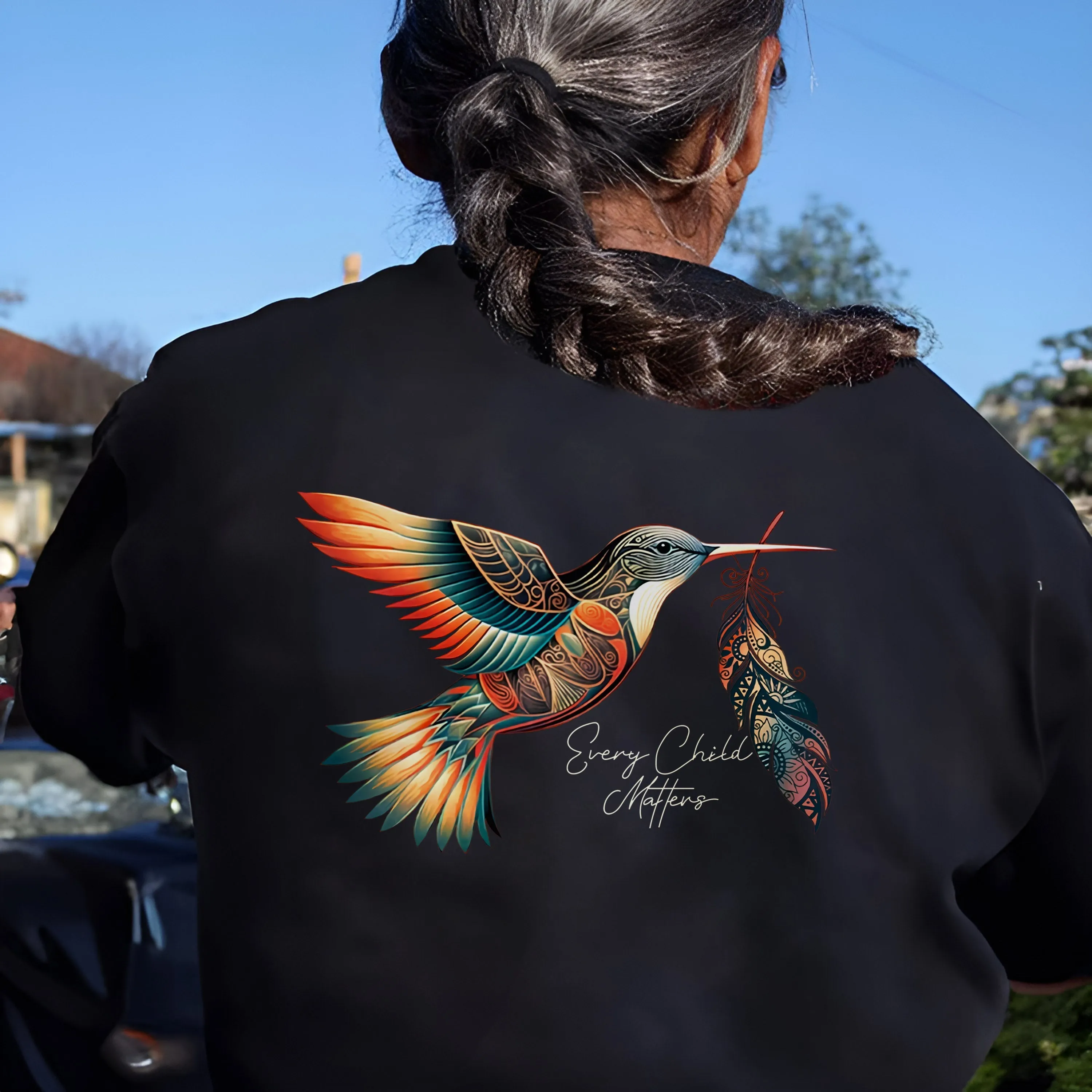 Every Child Matters Hummingbird With Feather Unisex Back T-Shirt/Hoodie/Sweatshirt