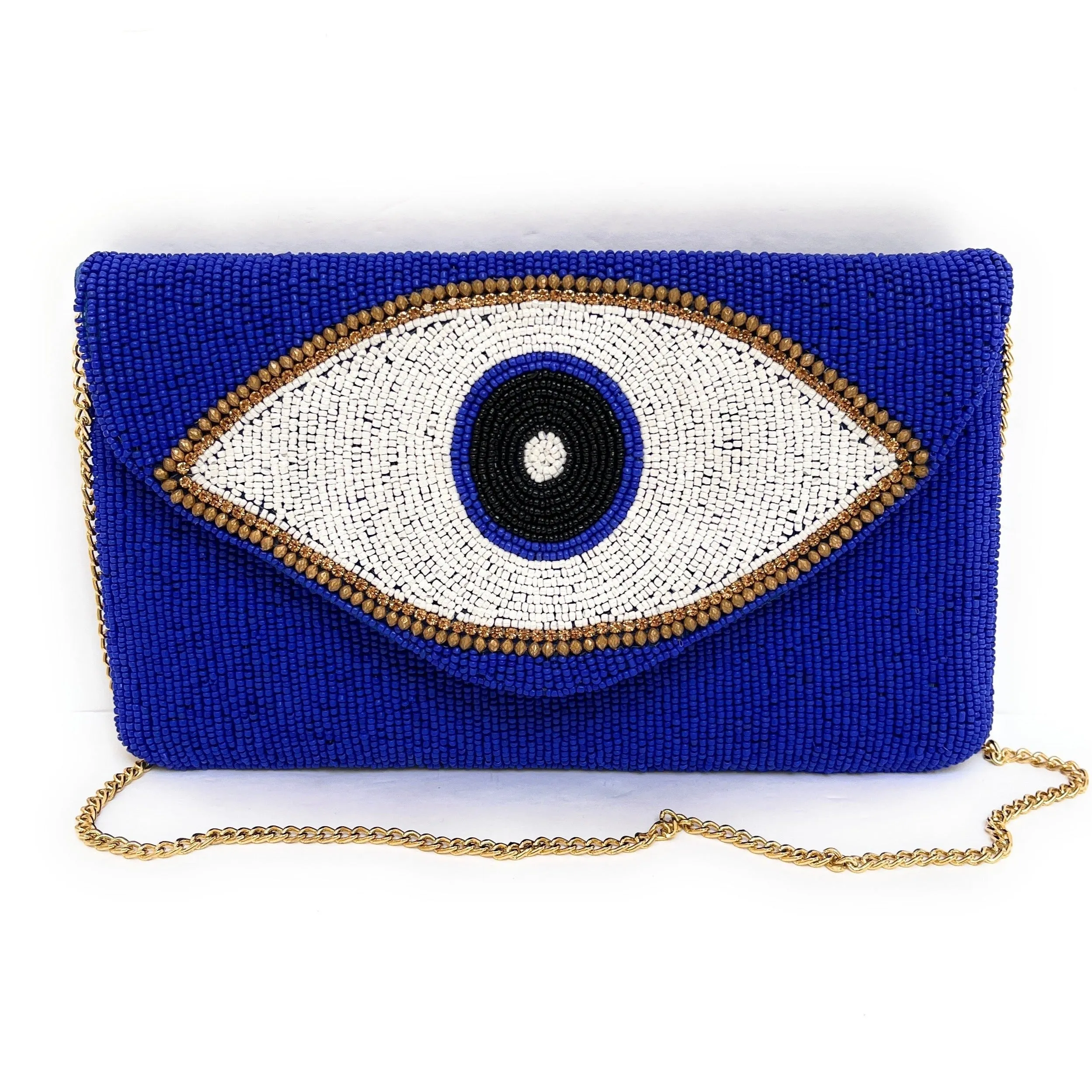 Evil Eye Beaded Clutch Purse (Royal Blue)