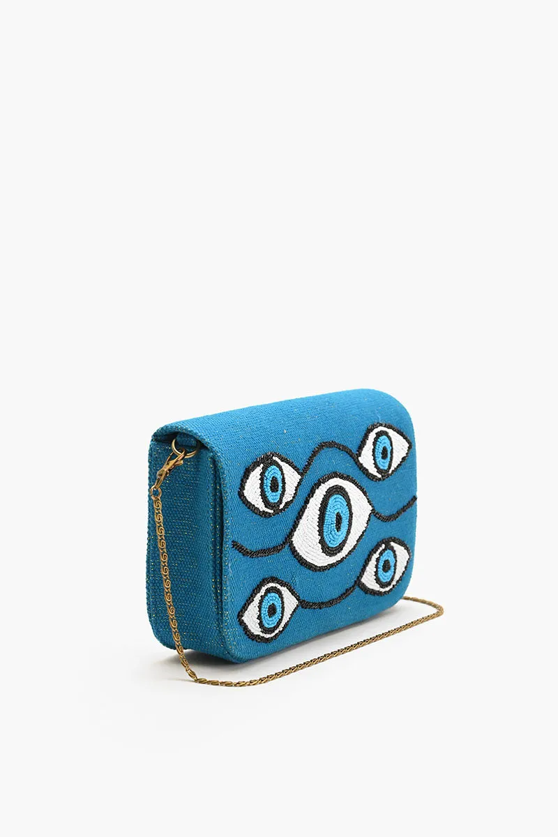 Evil Eye Tufted Embellished Clutch