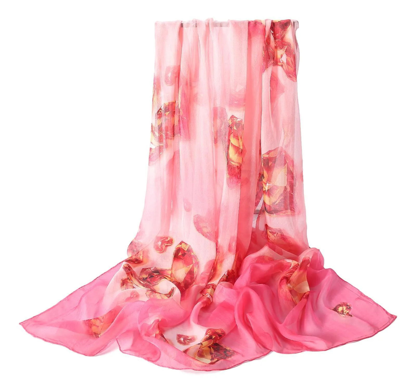 Extra Wide High Quality Silk Chiffon Scarf Pink Theme Heart Print SCH514