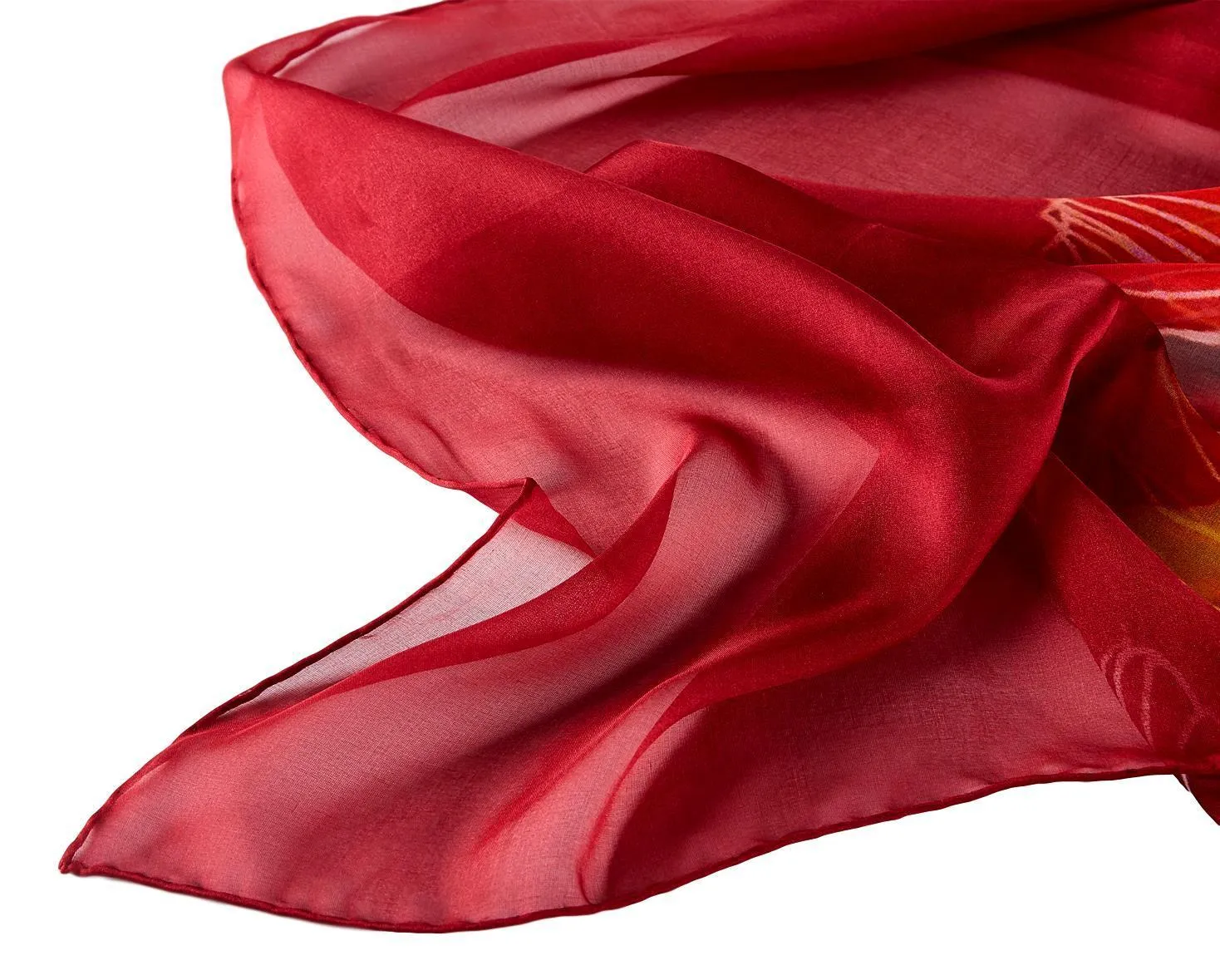 Extra Wide High Quality Silk Chiffon Scarf Red Floral Print SCH602