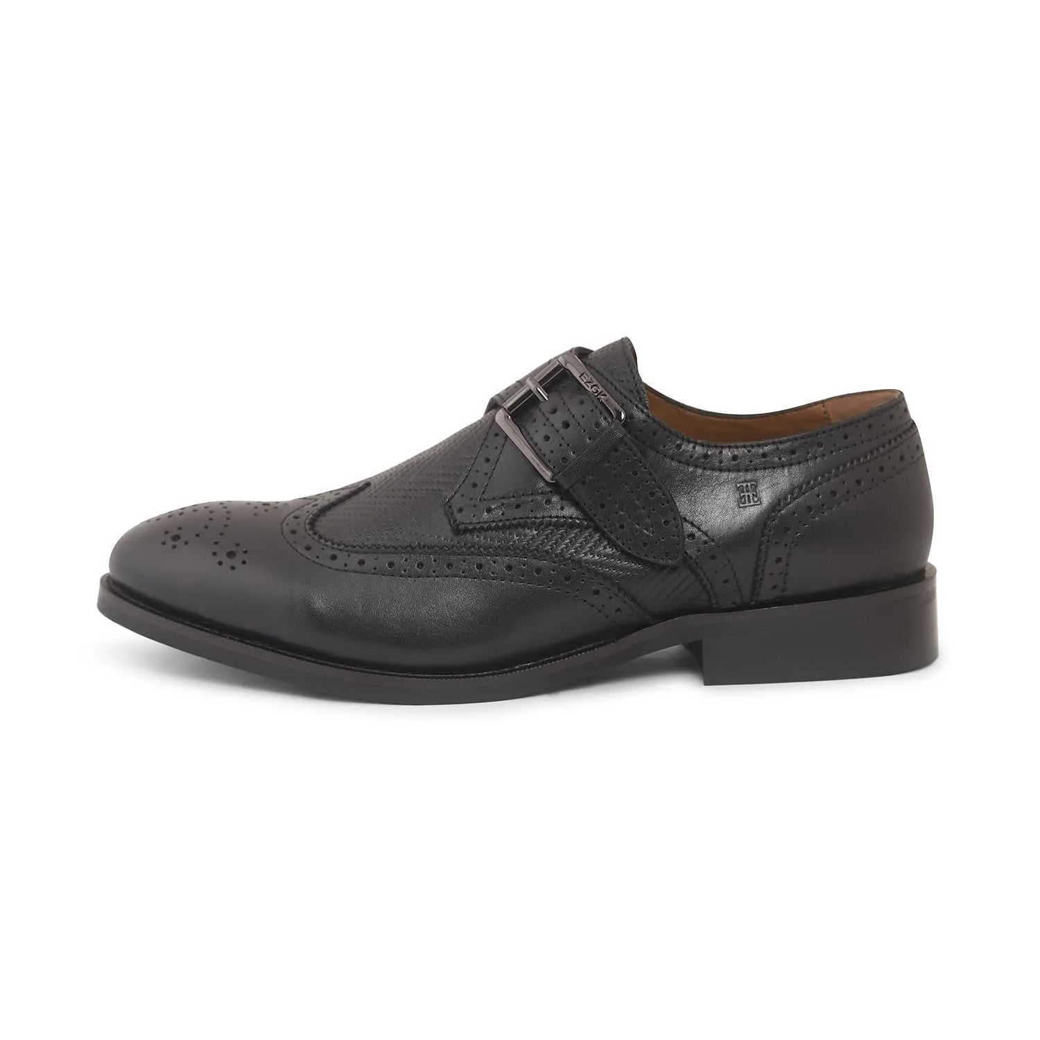 Ezok Men Black Single Strap Monk Shoes