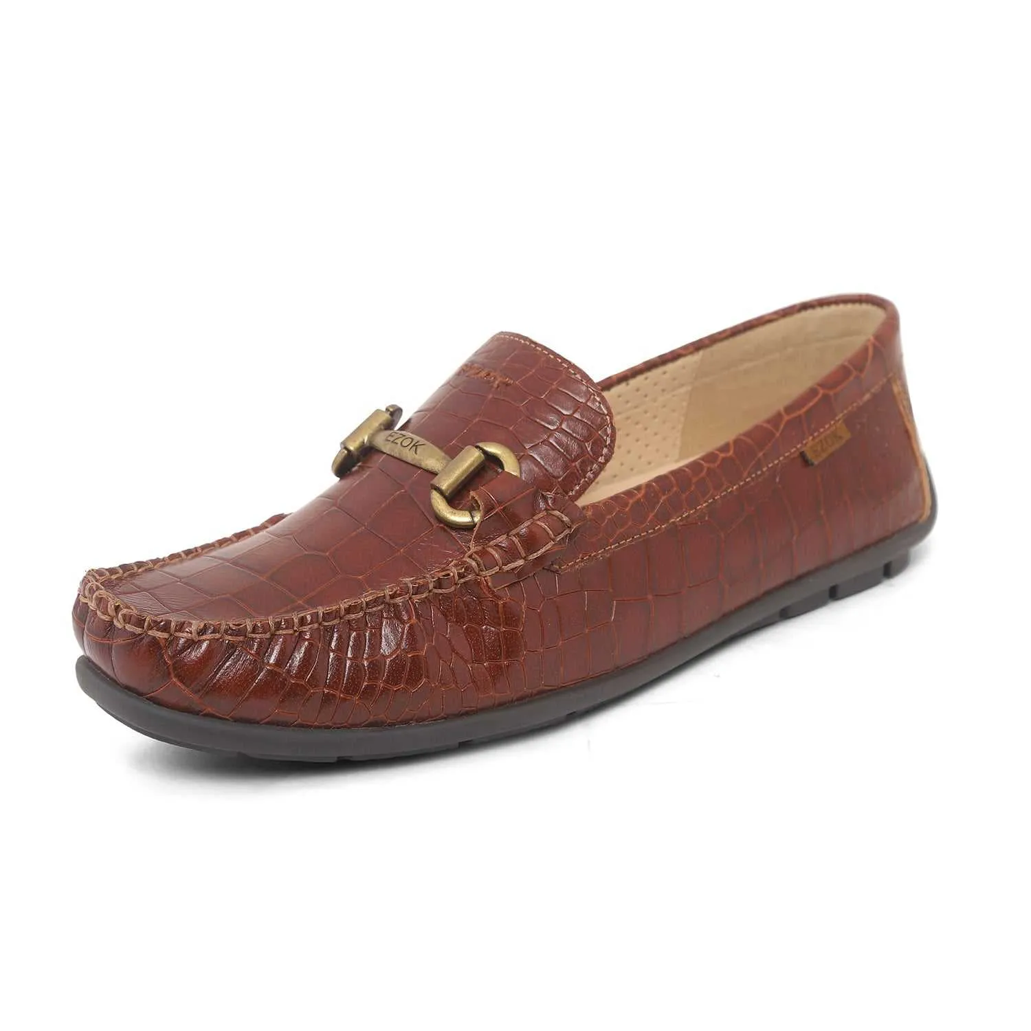 Ezok Men Brown Moccasin Driving Leather Carlo Loafers