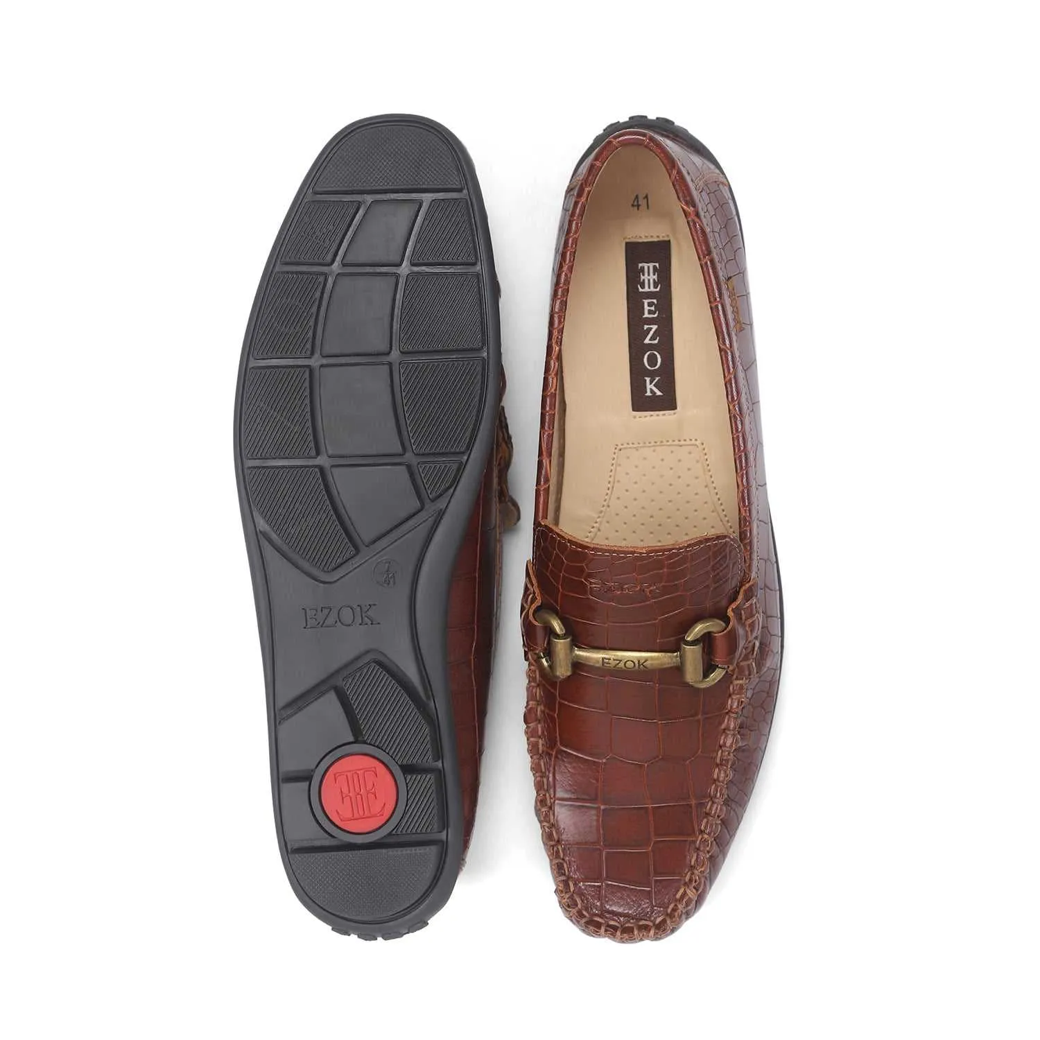 Ezok Men Brown Moccasin Driving Leather Carlo Loafers