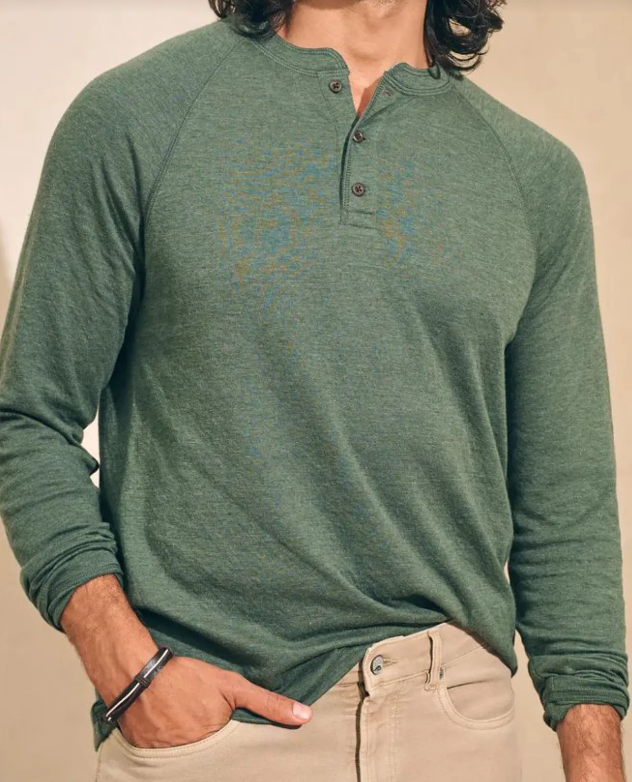 Faherty Men's LS Cloud Henley Deep Fern