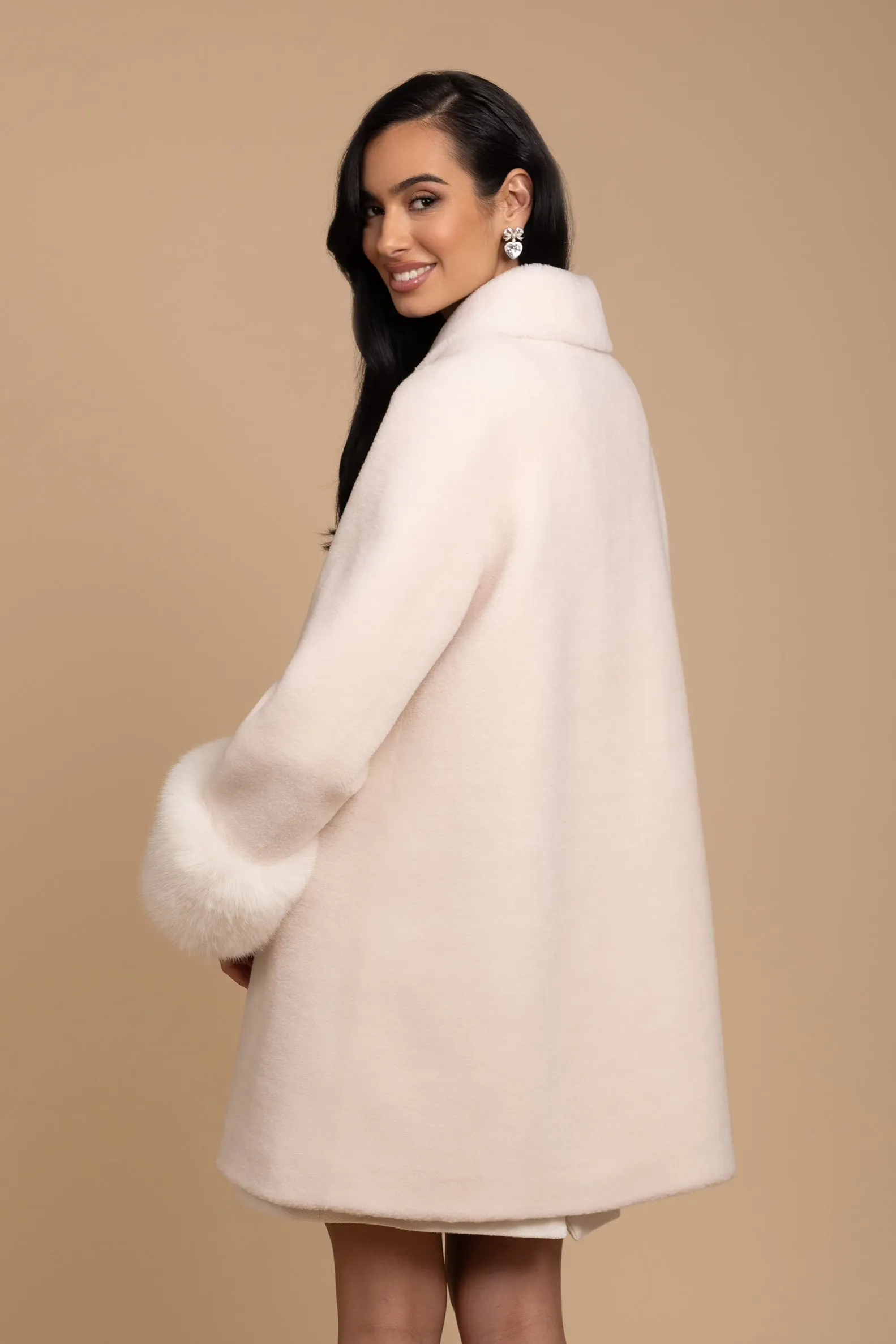 'Fairytale' Wool and Faux Fur Teddy Coat in Bianco