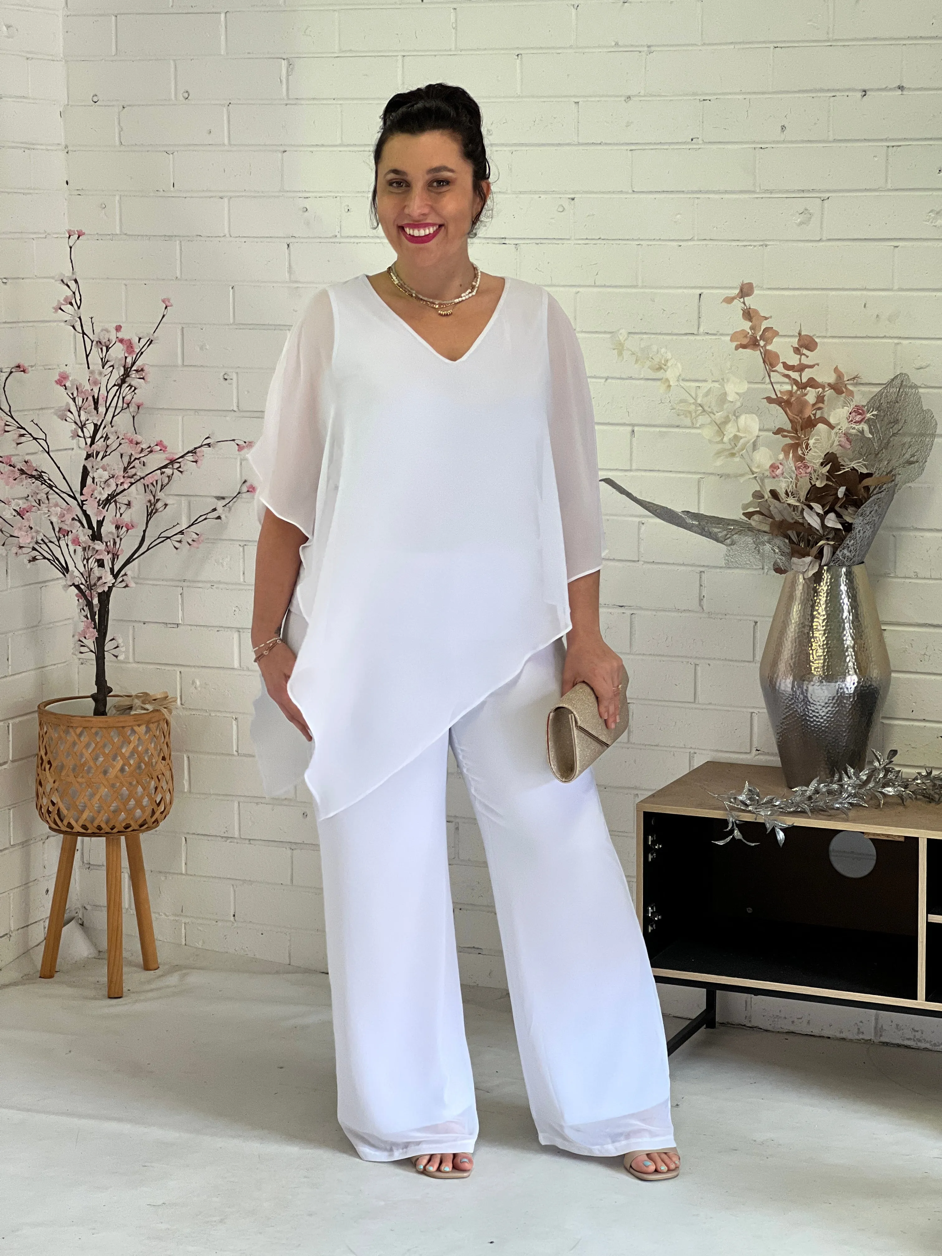 Faith White Chiffon Pants