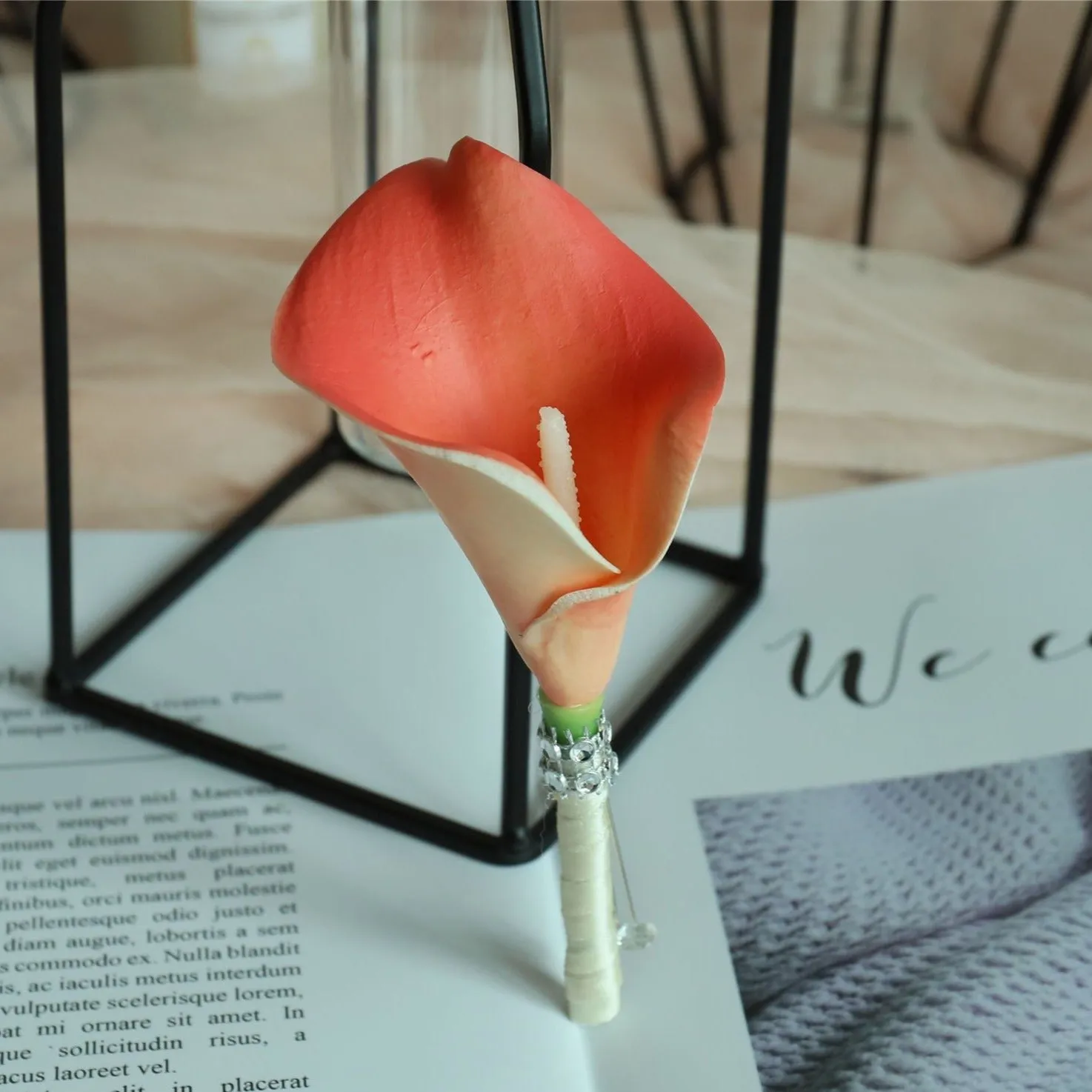 Fake Flower Coral Calla Lily Boutonniere