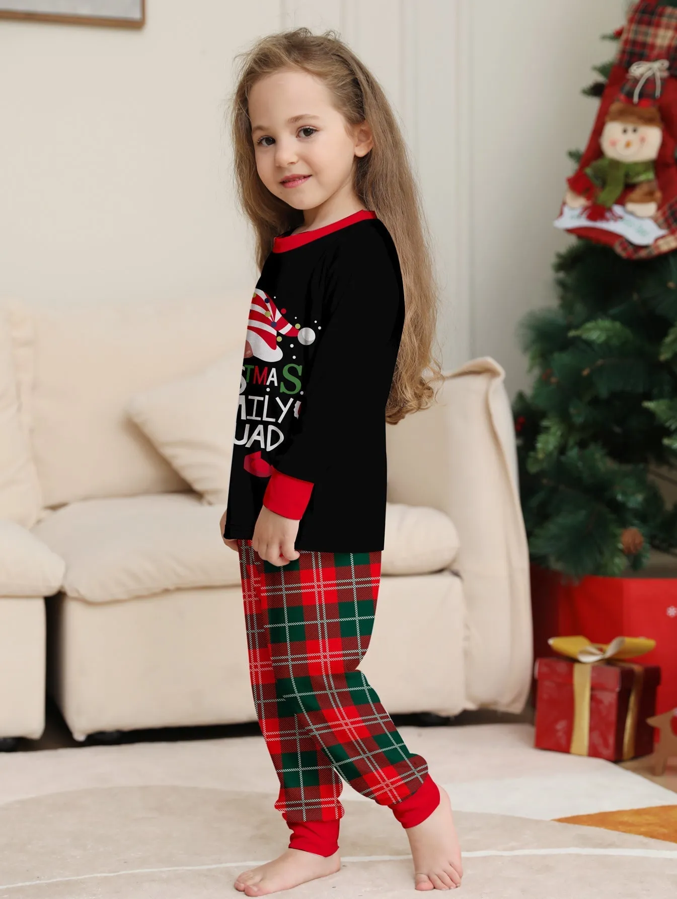 Family Parent-Child Christmas Cake Hat Plaid Pajamas Set