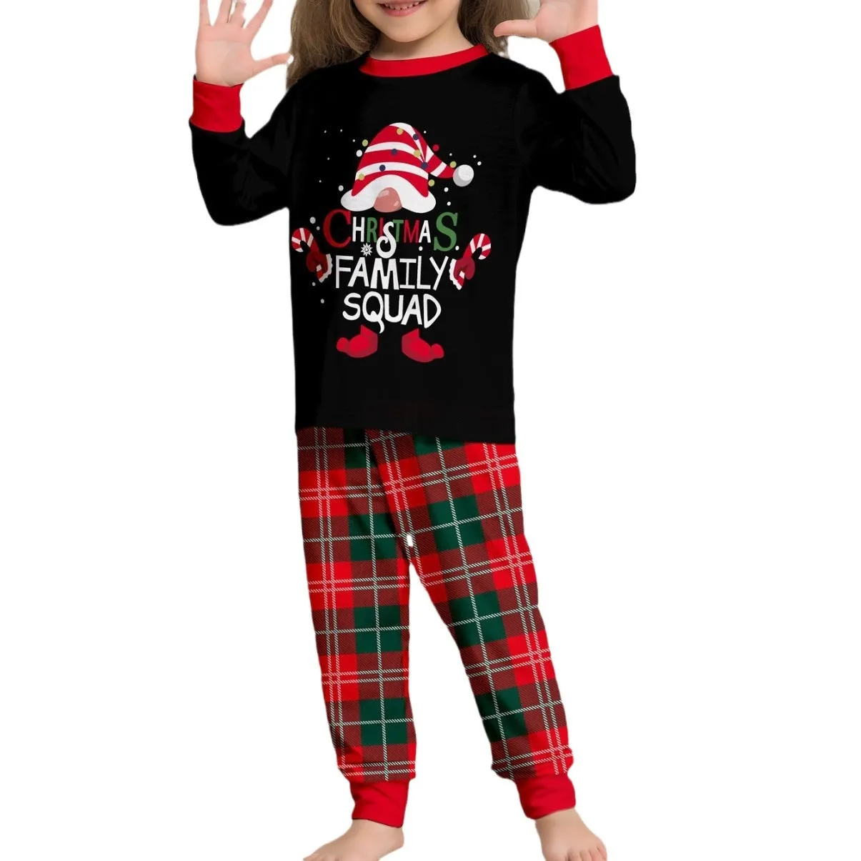 Family Parent-Child Christmas Cake Hat Plaid Pajamas Set