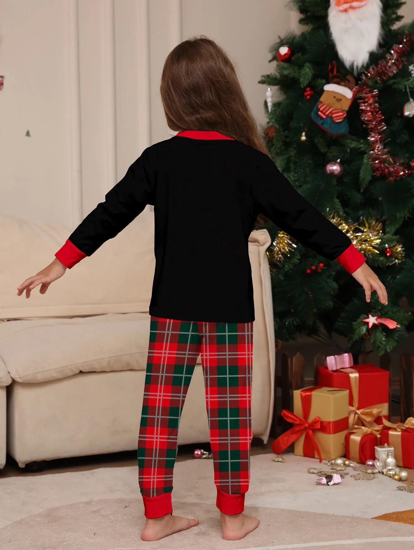 Family Parent-Child Christmas Cake Hat Plaid Pajamas Set