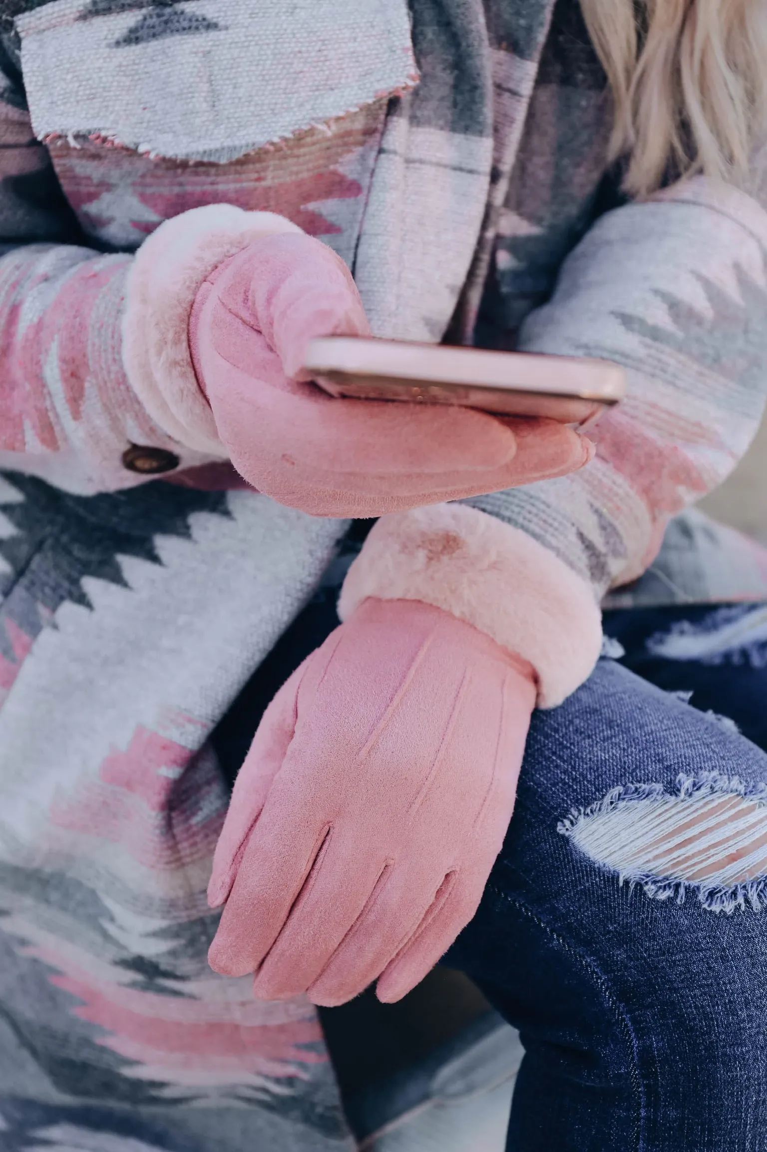 Fancy Faux Fur Gloves - Pink