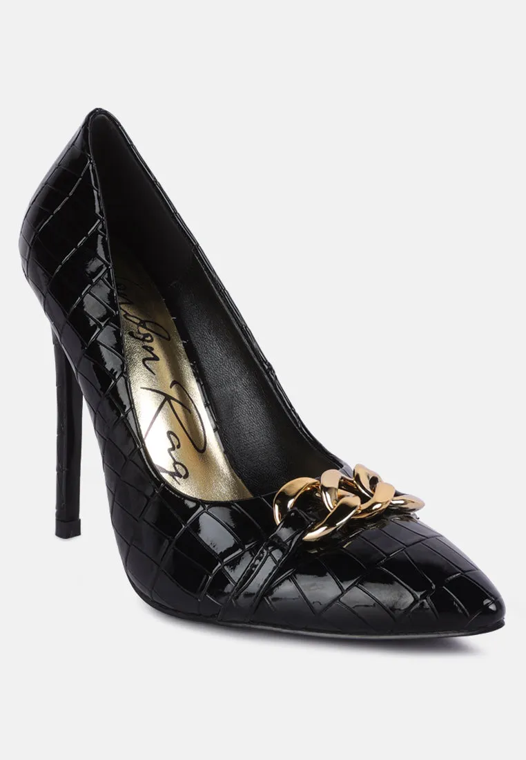 Fanfare Croc Stiletto Pump Heels