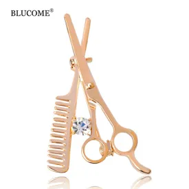 Fashion Gold-color Wedding Combs Scissors Brooch Dress Collar Pins Women Girls Kids Scarf Hats Clips Corsage Jewelry Bijoux