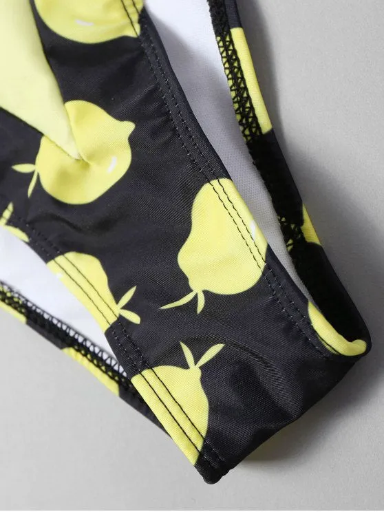 Fashion Lemon Print String Bikini Set