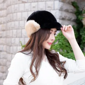 Fashionable and fashionable mink fur ear protection cap for children