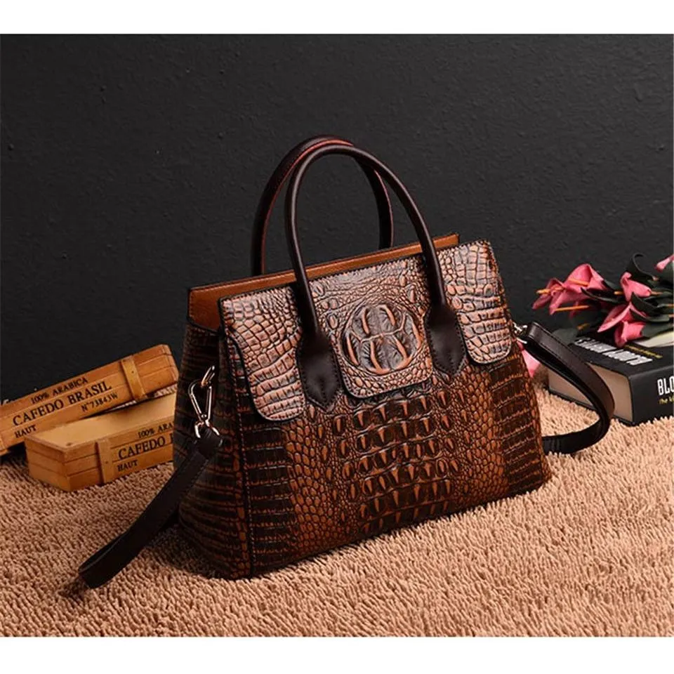 Fashionable CrocLuxe Convex Crocodile Tote Bag