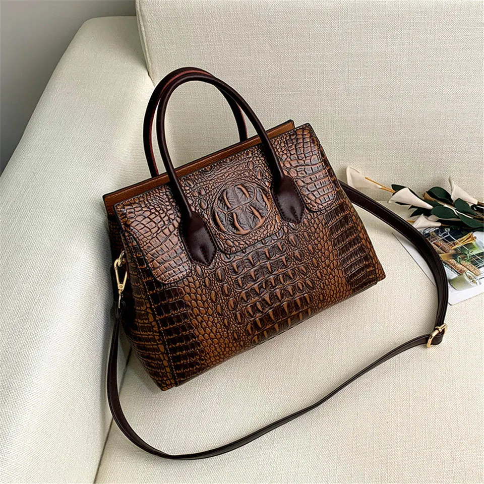 Fashionable CrocLuxe Convex Crocodile Tote Bag