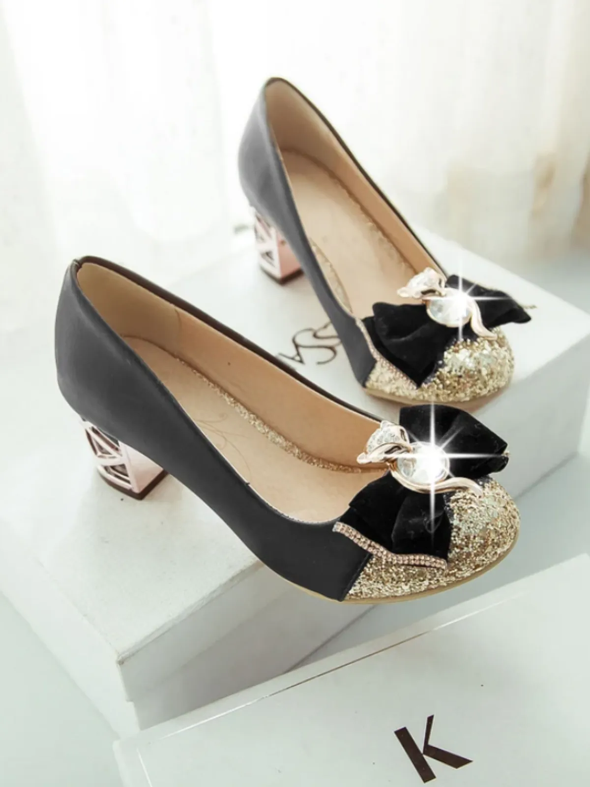 Fashionista Statement Glitter Toe Cap Heels by Liv and Mia