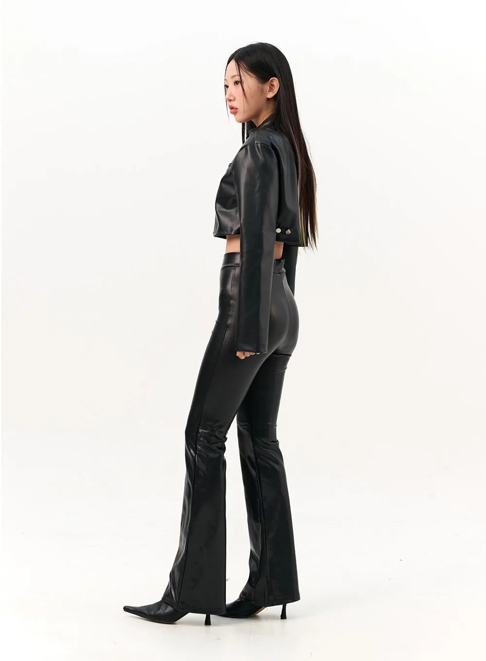 Faux Leather Flare Pants IO317