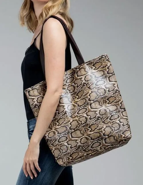 Faux snake skin tote bag shoulder bag