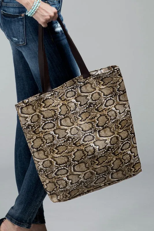 Faux snake skin tote bag shoulder bag