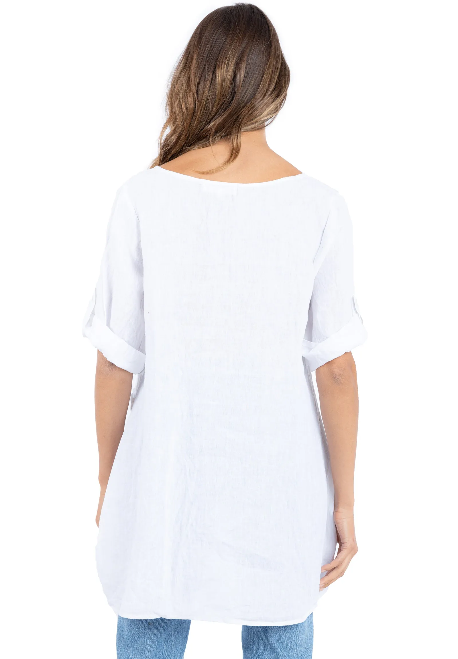 Federica White Sand Washed Linen Tunic Top