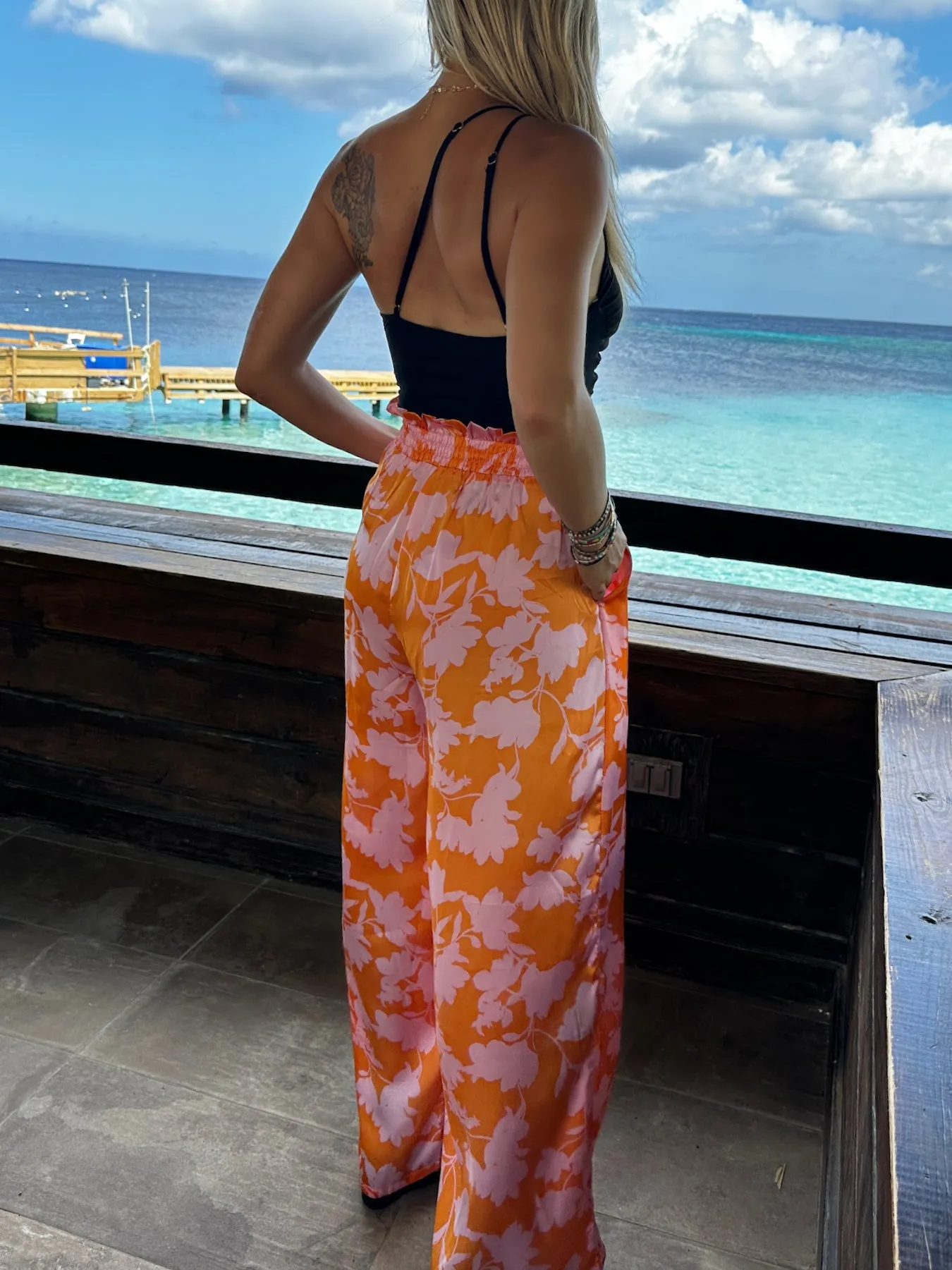 Feeling Tropical Flowy Wide Leg Pants with Drawstring Waist