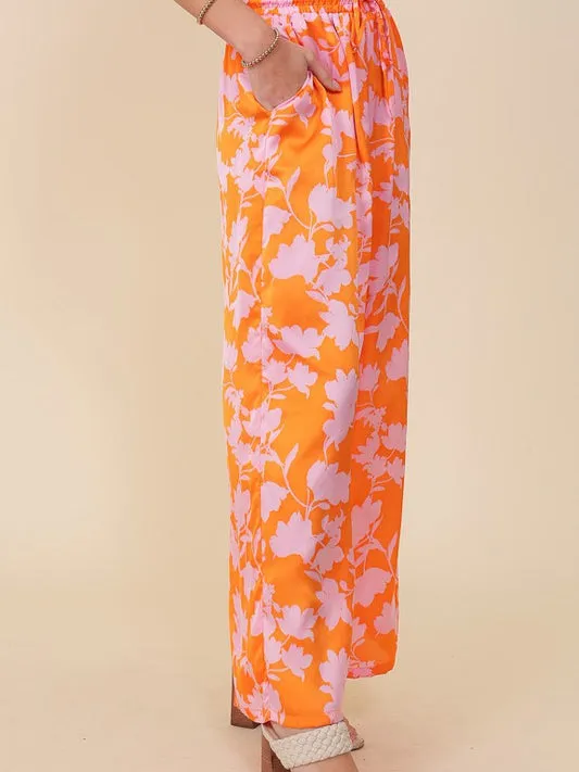 Feeling Tropical Flowy Wide Leg Pants with Drawstring Waist