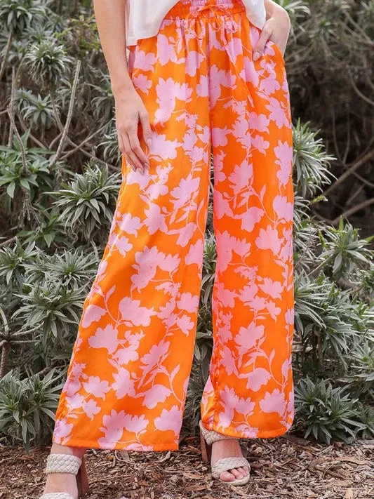 Feeling Tropical Flowy Wide Leg Pants with Drawstring Waist