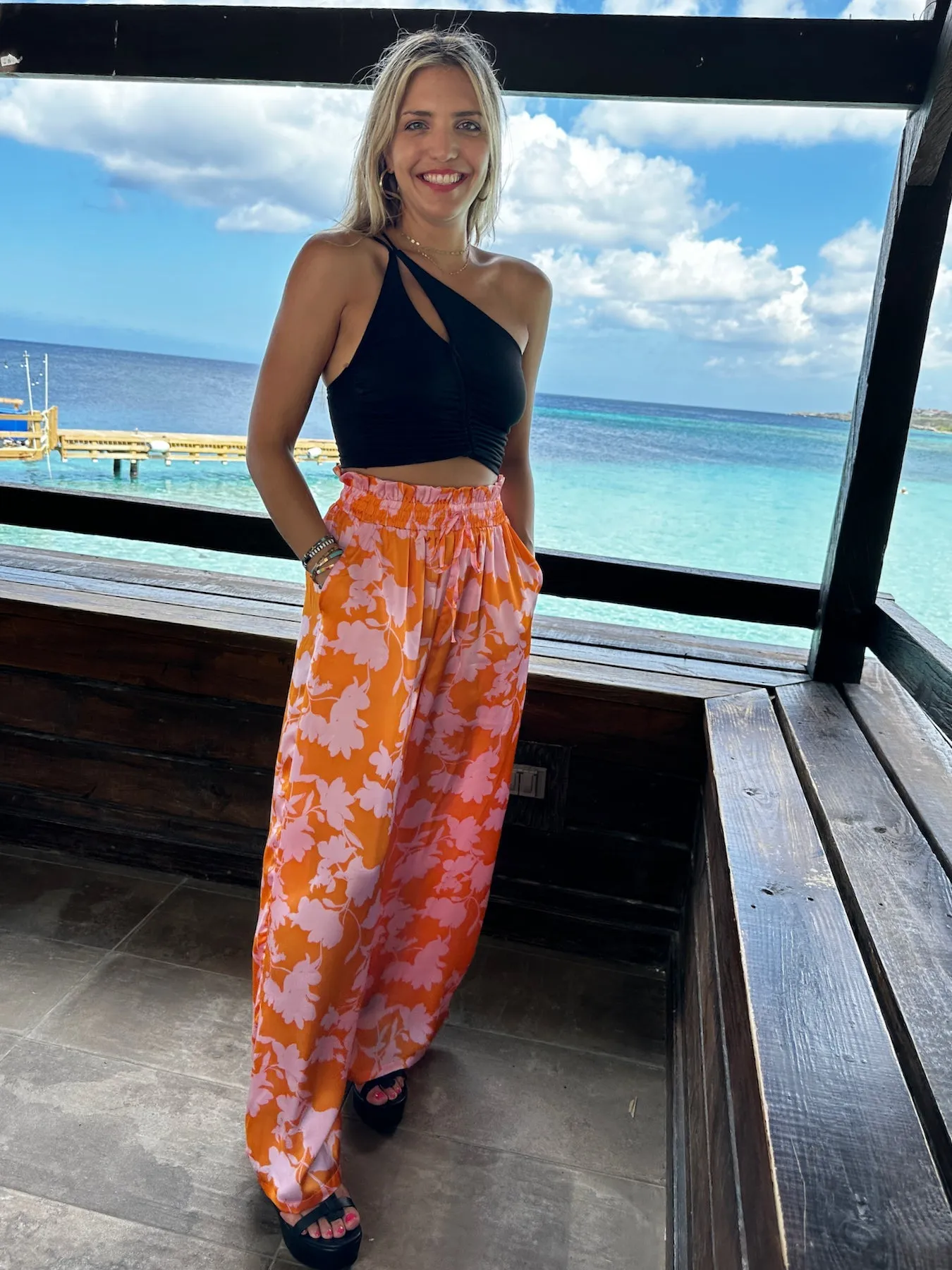 Feeling Tropical Flowy Wide Leg Pants with Drawstring Waist