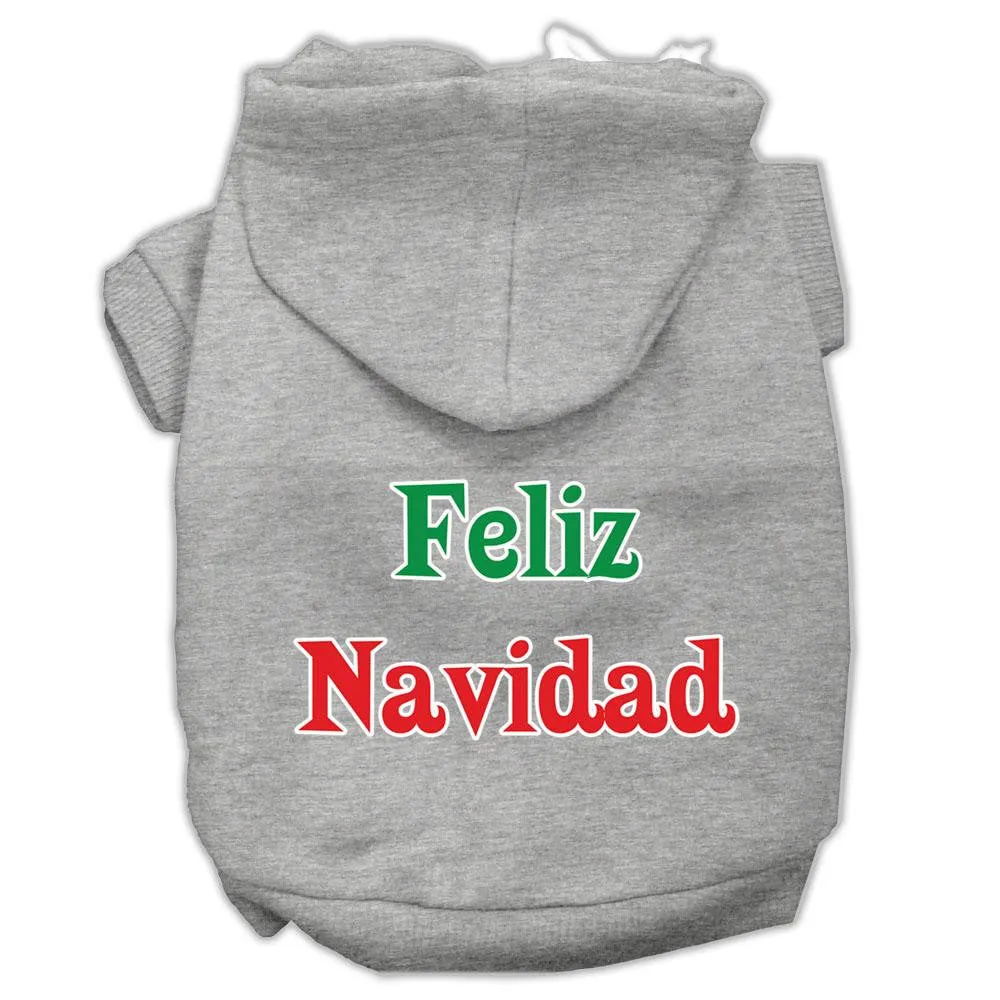 Feliz Navidad Screen Print Pet Hoodies Grey S (10)